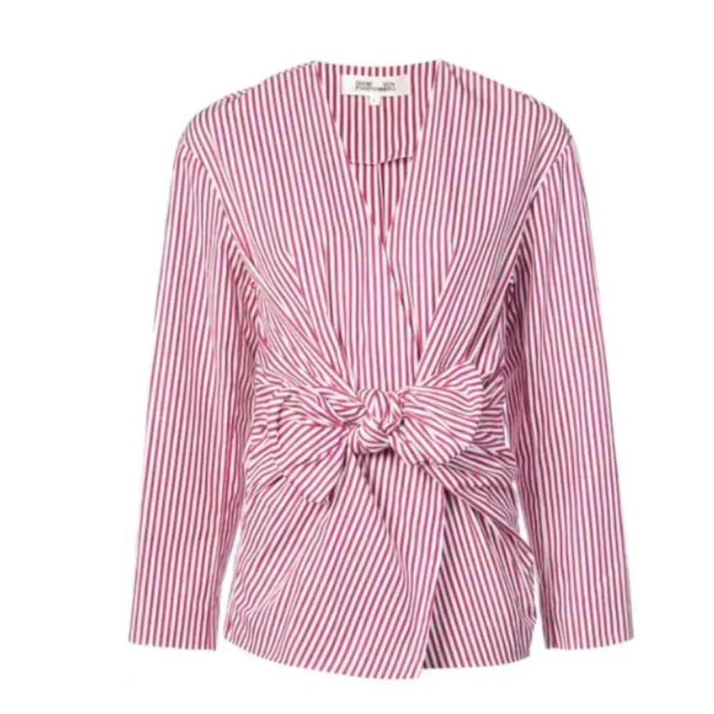 DVF Striped Bow Front Blouse